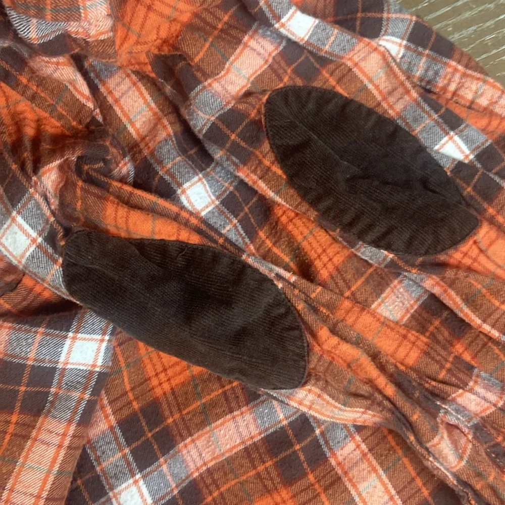 Boys Gymboree Orange Creamy White & Chocolate Brown Plaid Flannel Shirt